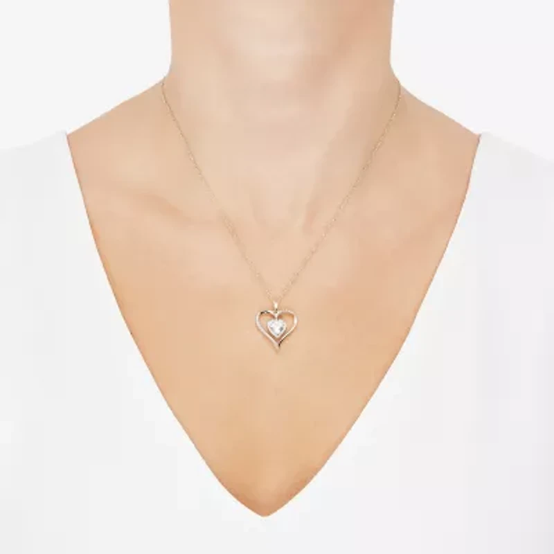 Limited Quantities! Womens Diamond Accent Lab Created White Sapphire 14K Gold Over Silver Heart 18 Inch Pendant Necklace