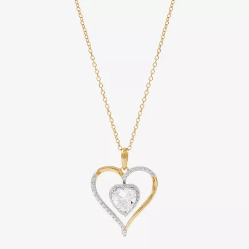 Limited Quantities! Womens Diamond Accent Lab Created White Sapphire 14K Gold Over Silver Heart 18 Inch Pendant Necklace