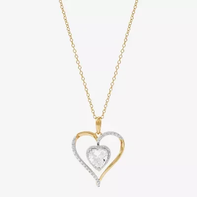 Limited Quantities! Womens Diamond Accent Lab Created White Sapphire 14K Gold Over Silver Heart 18 Inch Pendant Necklace