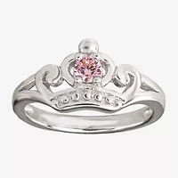 Disney Collection Girls Pink Cubic Zirconia Sterling Silver Princess Cocktail Ring