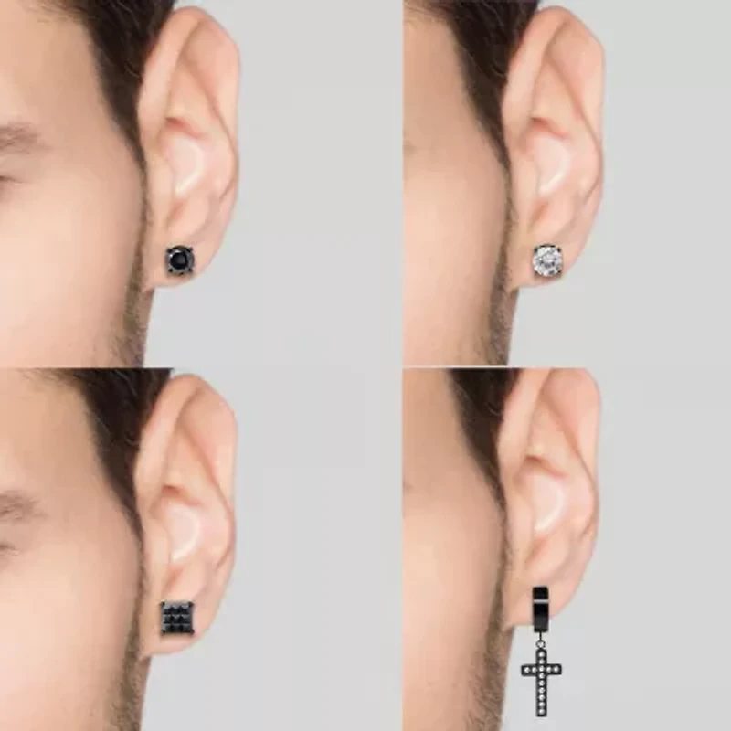 Shaquille O'Neal XLG Mens Lab Created Black Cubic Zirconia Stainless Steel Round Earring Set