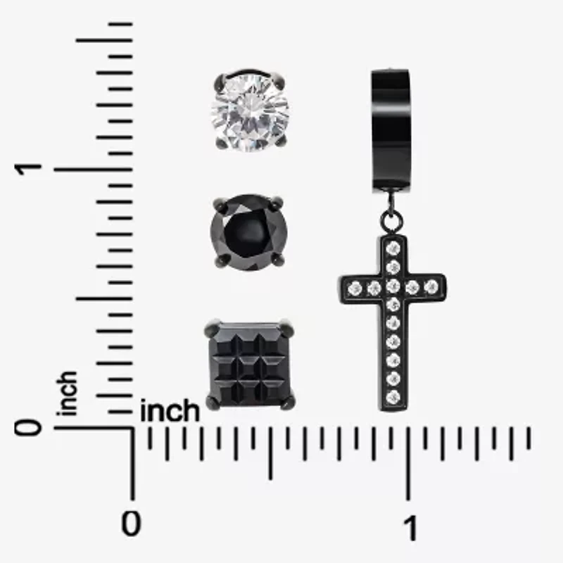 Shaquille O'Neal XLG Mens Lab Created Black Cubic Zirconia Stainless Steel Round Earring Set