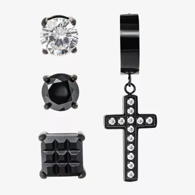 Shaquille O'Neal XLG Mens Lab Created Black Cubic Zirconia Stainless Steel Round Earring Set