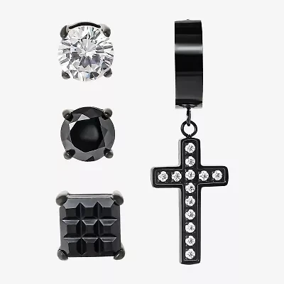 Shaquille O'Neal XLG Mens Lab Created Black Cubic Zirconia Stainless Steel Round Earring Set