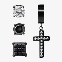 Shaquille O'Neal XLG Mens Lab Created Black Cubic Zirconia Stainless Steel Round Earring Set