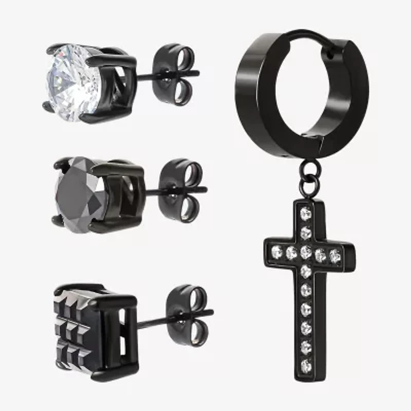 Shaquille O'Neal XLG Mens Lab Created Black Cubic Zirconia Stainless Steel Round Earring Set