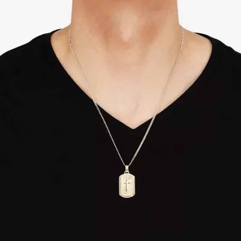 Mens 14K Gold Over Silver Cross Rectangular 22 Inch Pendant Necklace