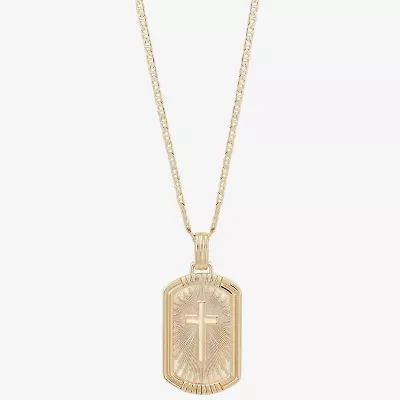 Mens 14K Gold Over Silver Cross Rectangular 22 Inch Pendant Necklace