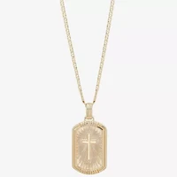 Mens 14K Gold Over Silver Cross Rectangular 22 Inch Pendant Necklace