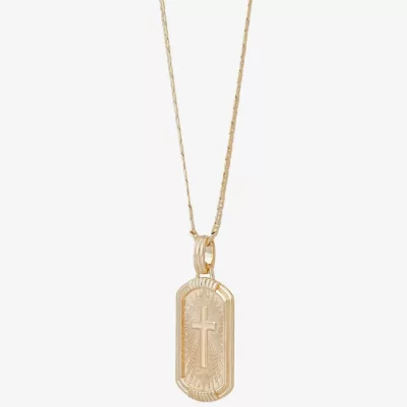 Mens 14K Gold Over Silver Cross Rectangular 22 Inch Pendant Necklace