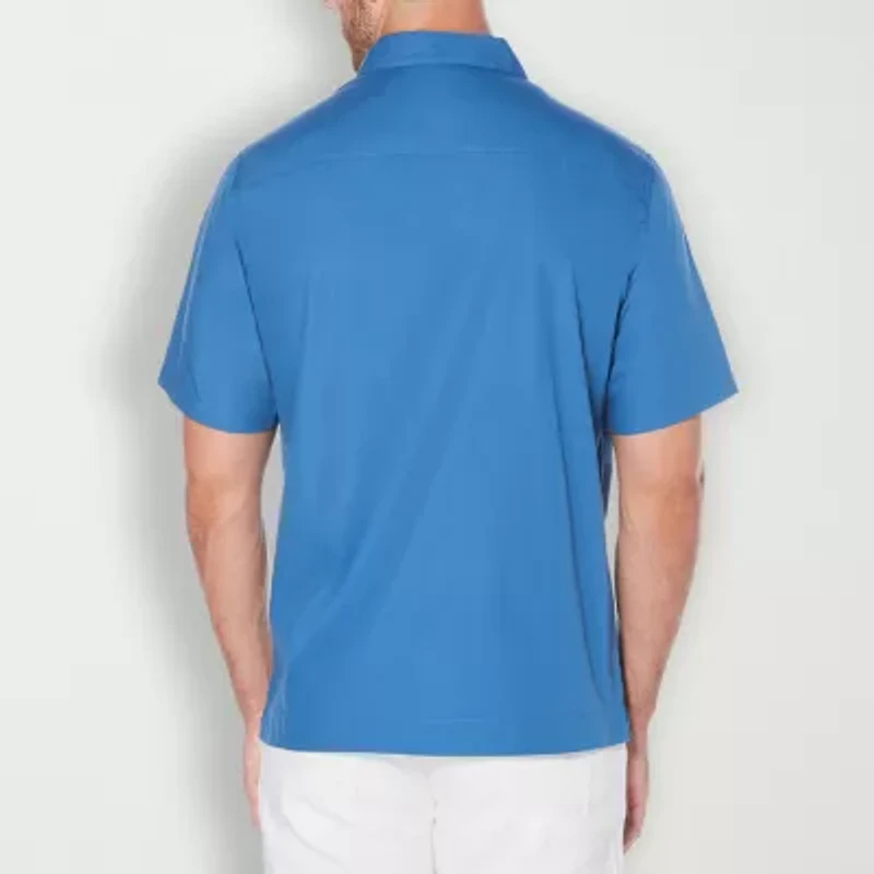 Cubavera Embroidered Button-Down Mens Short Sleeve Camp Shirt