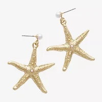 Bijoux Bar Gold Tone Starfish Womens Simulated Pearl Drop Earrings