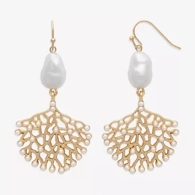 Bijoux Bar Gold Tone Shell Womens Simulated Pearl Drop Earrings