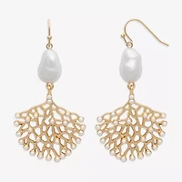 Bijoux Bar Gold Tone Shell Womens Simulated Pearl Drop Earrings