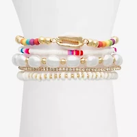 Bijoux Bar Shell Womens Simulated Pearl Beaded Bracelet