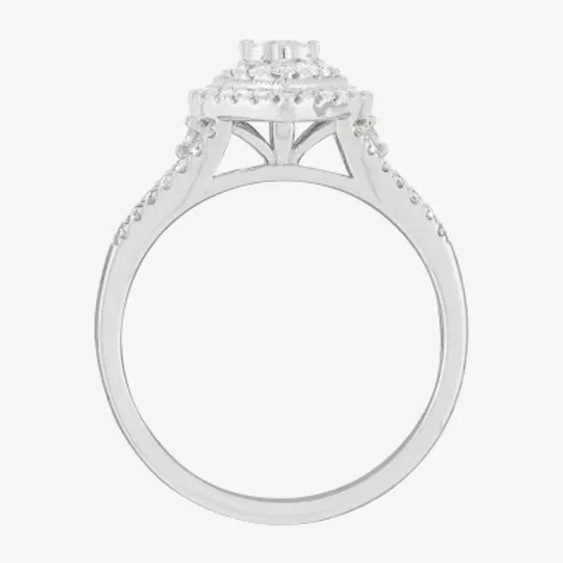 Limited Quantities! Womens 1/2 CT. T.W. Natural White Diamond 10K White Gold Pear Halo Engagement Ring