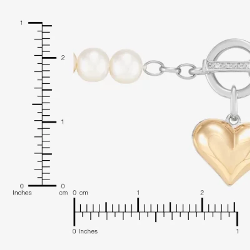 Limited Quantities! Womens Diamond Accent White Cultured Freshwater Pearl 10K Gold Sterling Silver Heart Strand Bracelet