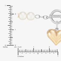 Limited Quantities! Womens Diamond Accent White Cultured Freshwater Pearl 10K Gold Sterling Silver Heart Strand Bracelet