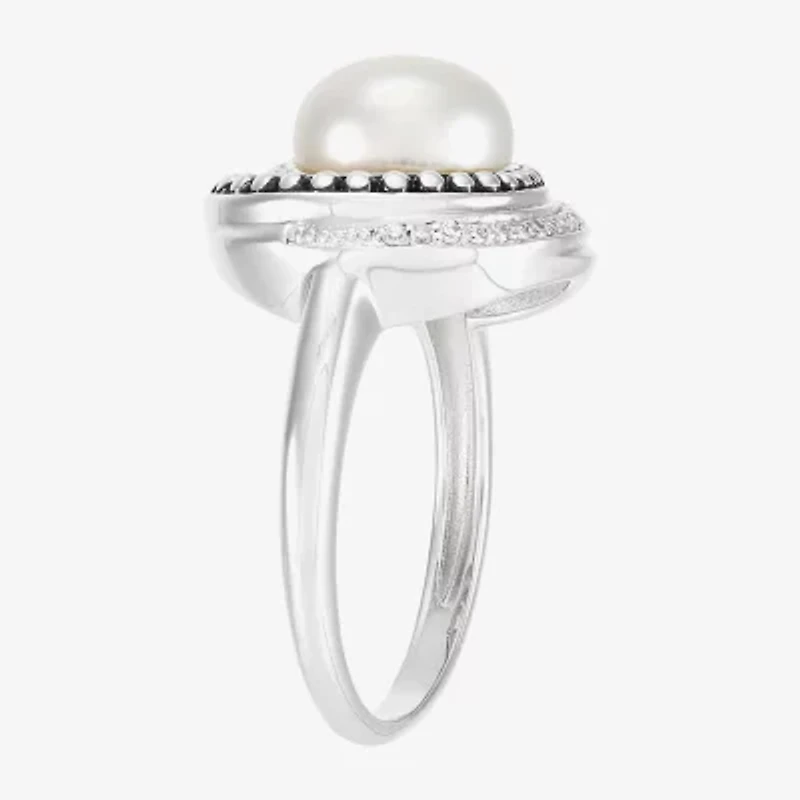 Limited Quantities! Womens 1/8 CT. T.W. 8.5MM White Cultured Freshwater Pearl Sterling Silver Round Cocktail Ring