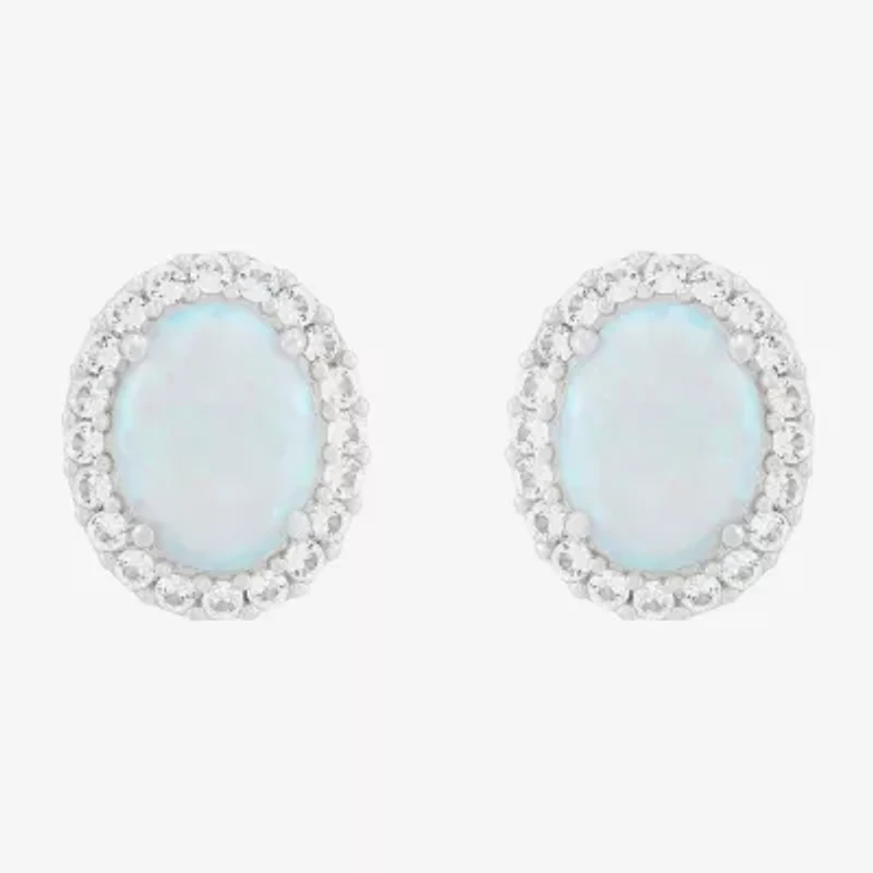 Limited Quantities! Lab Created White Opal Sterling Silver 10.3mm Oval Stud Earrings