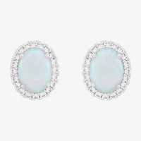 Limited Quantities! Lab Created White Opal Sterling Silver 10.3mm Oval Stud Earrings