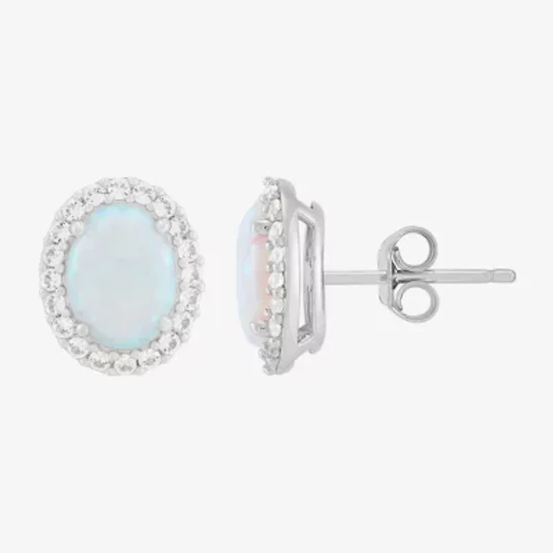 Limited Quantities! Lab Created White Opal Sterling Silver 10.3mm Oval Stud Earrings