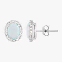 Limited Quantities! Lab Created White Opal Sterling Silver 10.3mm Oval Stud Earrings