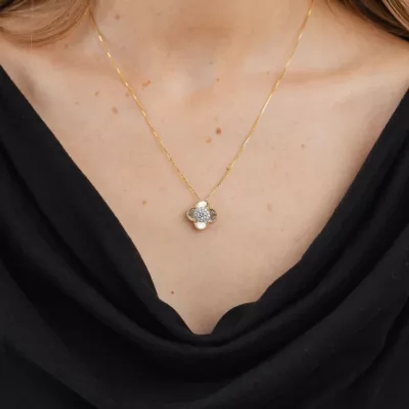 Diamond Blossom (G / Si2) Womens 1/2 CT. T.W. Lab Grown White Diamond 10K Gold Clover 18 Inch Pendant Necklace
