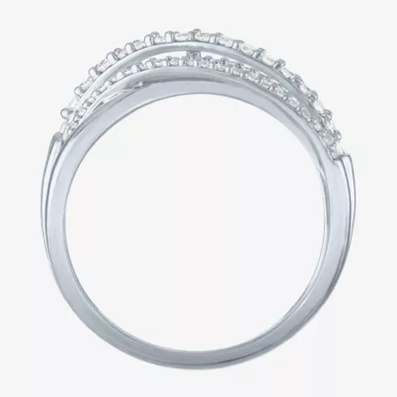 (G-H/I1-12) Womens 1/3 CT. T.W. Lab Grown White Diamond 10K Gold Crossover Cocktail Ring