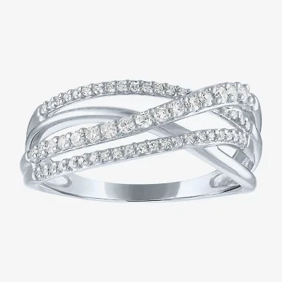 (G-H/I1-12) Womens 1/3 CT. T.W. Lab Grown White Diamond 10K Gold Crossover Cocktail Ring