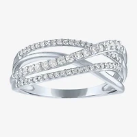 (G-H/I1-12) Womens 1/3 CT. T.W. Lab Grown White Diamond 10K Gold Crossover Cocktail Ring