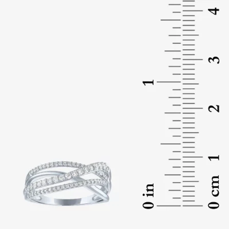 (G-H/I1-12) Womens 1/3 CT. T.W. Lab Grown White Diamond 10K Gold Crossover Cocktail Ring