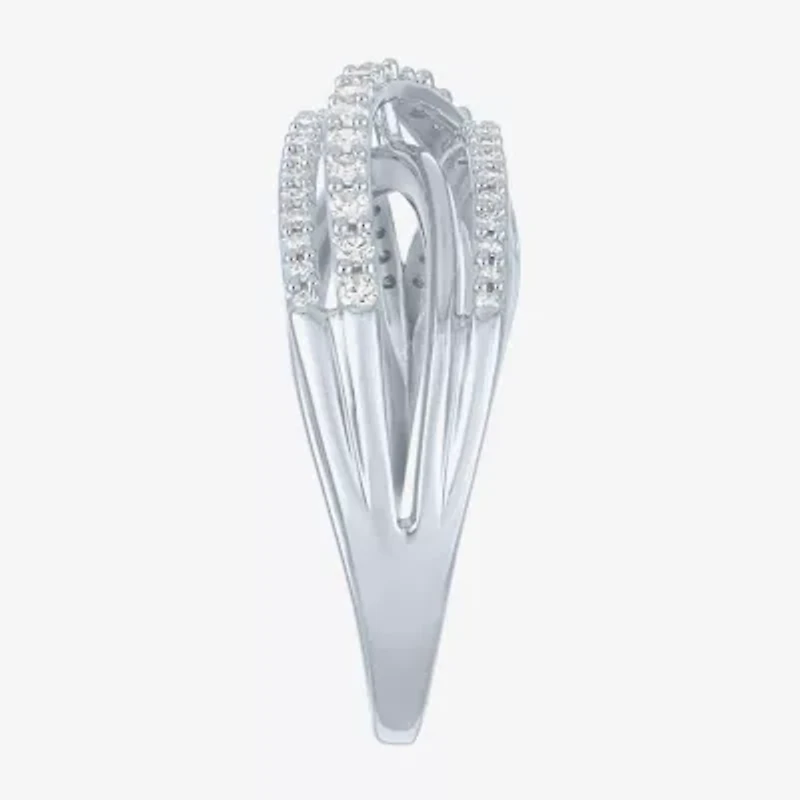 (G-H/I1-12) Womens 1/3 CT. T.W. Lab Grown White Diamond 10K Gold Crossover Cocktail Ring