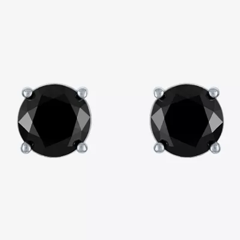 3 CT. T.W. Natural Black Diamond 14K White Gold 7.5mm Round Stud Earrings