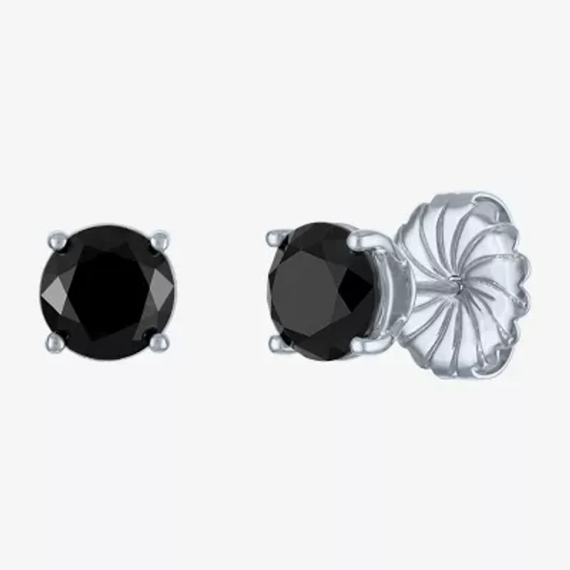 3 CT. T.W. Natural Black Diamond 14K White Gold 7.5mm Round Stud Earrings