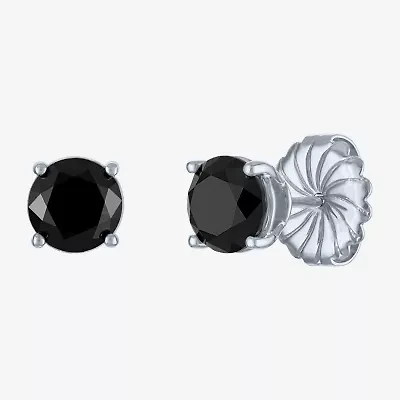 3 CT. T.W. Natural Black Diamond 14K White Gold 7.5mm Round Stud Earrings