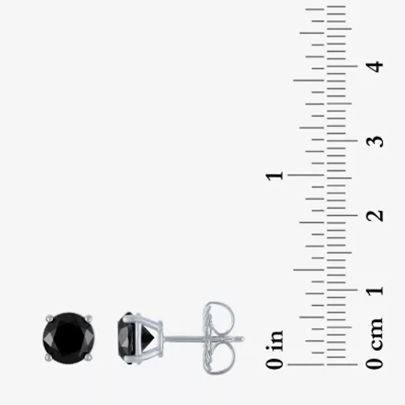 3 CT. T.W. Natural Black Diamond 14K White Gold 7.5mm Round Stud Earrings