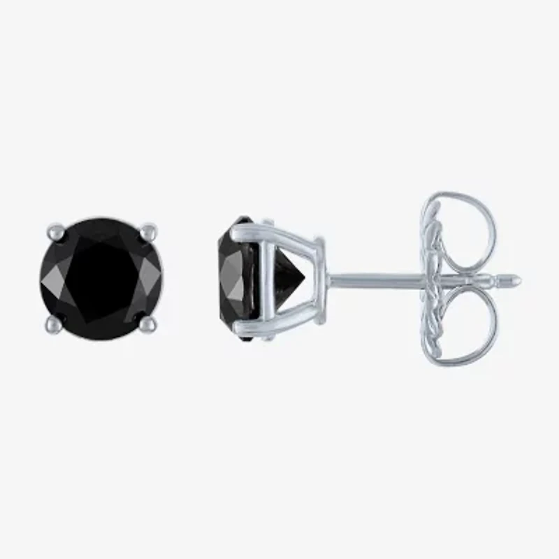 3 CT. T.W. Natural Black Diamond 14K White Gold 7.5mm Round Stud Earrings