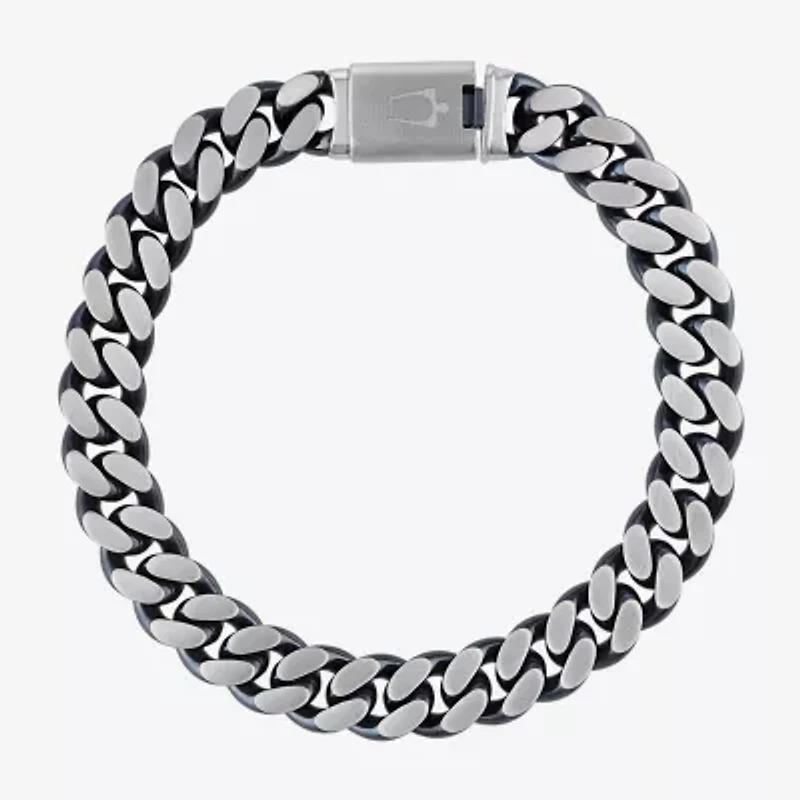 Bulova Mens Stainless Steel 8 1/2 Inch Solid Curb Chain Bracelet
