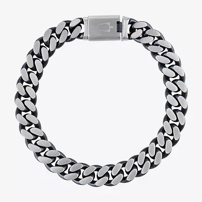 Bulova Mens Stainless Steel 8 1/2 Inch Solid Curb Chain Bracelet