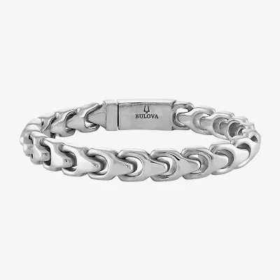 Bulova Mens Stainless Steel 8 1/2 Inch Solid Link Chain Bracelet