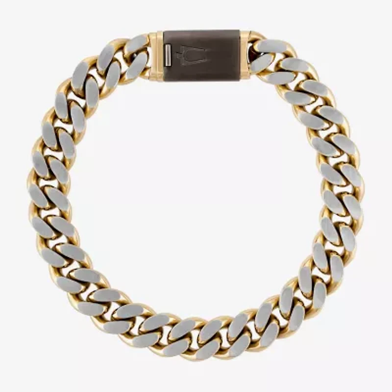 Bulova Mens Stainless Steel 8 1/2 Inch Solid Curb Chain Bracelet