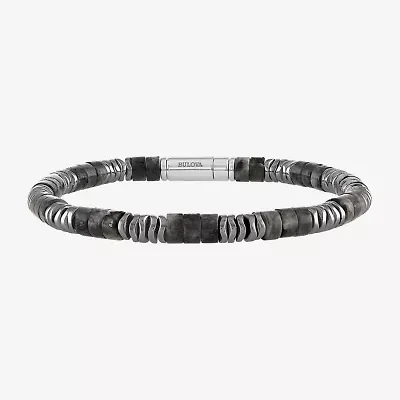 Bulova Mens Sterling Silver Beaded Bracelet
