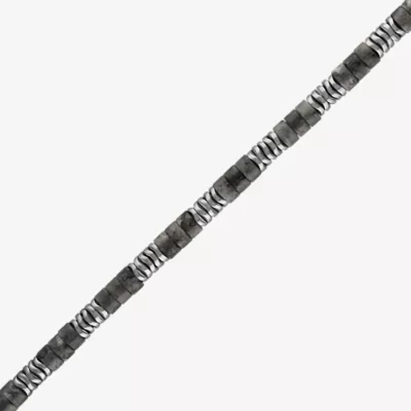 Bulova Mens Sterling Silver Beaded Bracelet