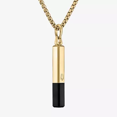 Bulova Mens Genuine Black Spinel Stainless Steel Rectangular 24 Inch Pendant Necklace