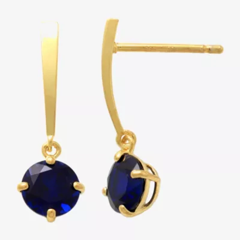 Lab Created Sapphire 14K Gold Over Silver Sterling Round Drop Earrings