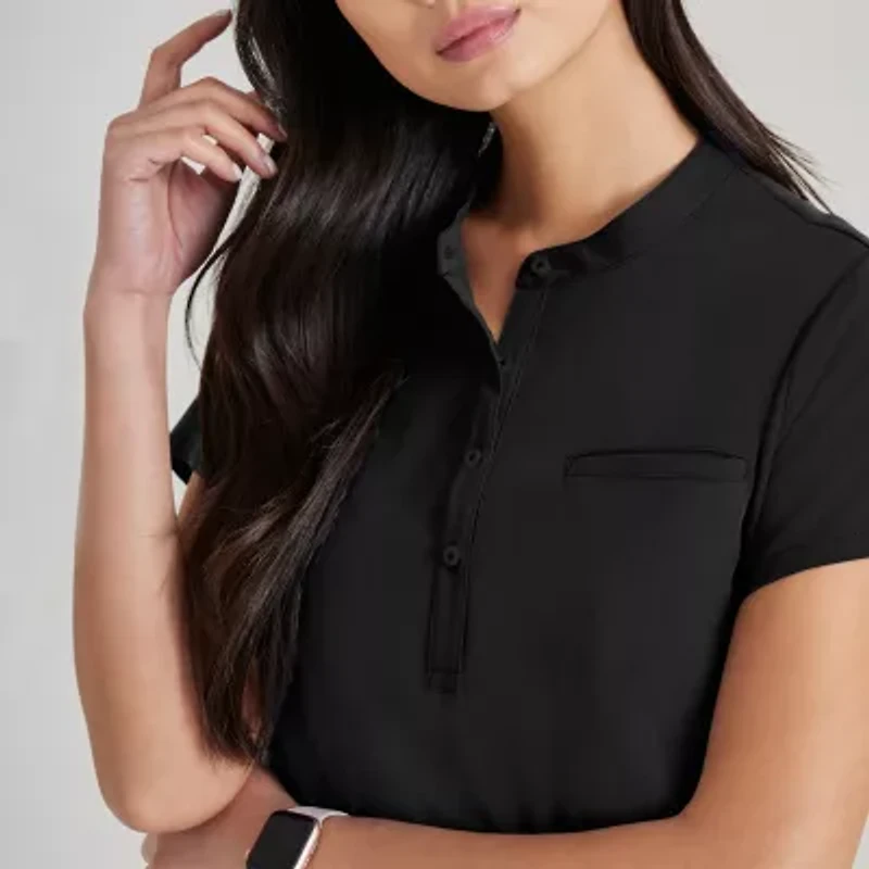 Barco Unify But163 Mission 1-Pocket Womens Plus Tall Henley Neck Short Sleeve Stretch Fabric Moisture Wicking Wrinkle Resistant Scrub Top