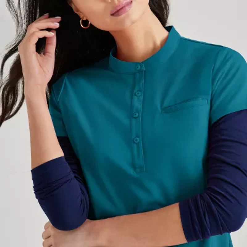 Barco Unify But163 Mission 1-Pocket Womens Plus Tall Henley Neck Short Sleeve Stretch Fabric Moisture Wicking Wrinkle Resistant Scrub Top