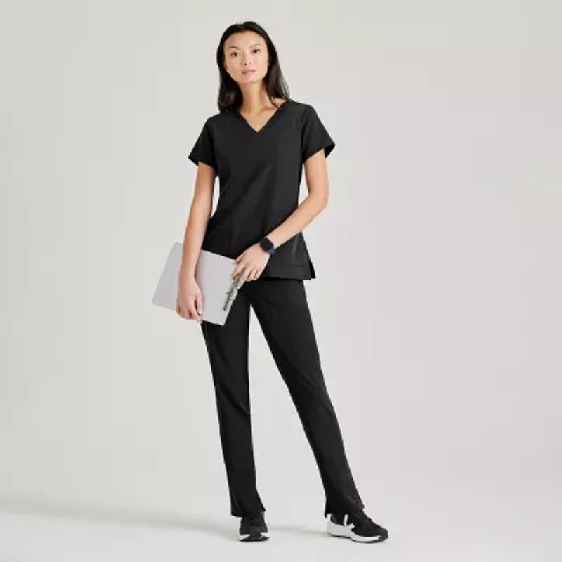 Barco Unify But167 Purpose 4-Pocket Womens V Neck Short Sleeve Stretch Fabric Moisture Wicking Wrinkle Resistant Scrub Top