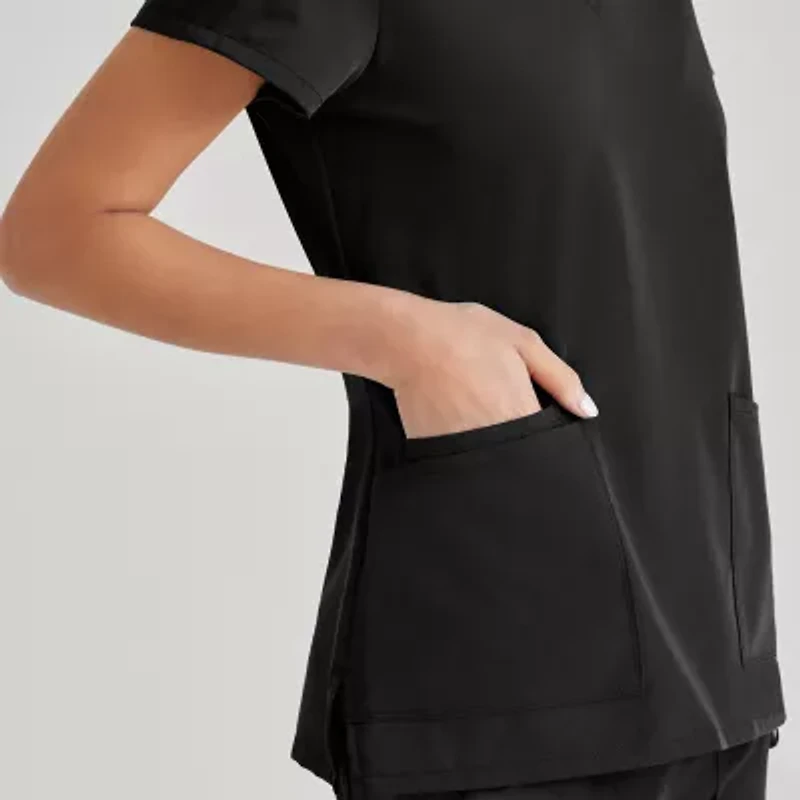Barco Unify But167 Purpose 4-Pocket Womens V Neck Short Sleeve Stretch Fabric Moisture Wicking Wrinkle Resistant Scrub Top